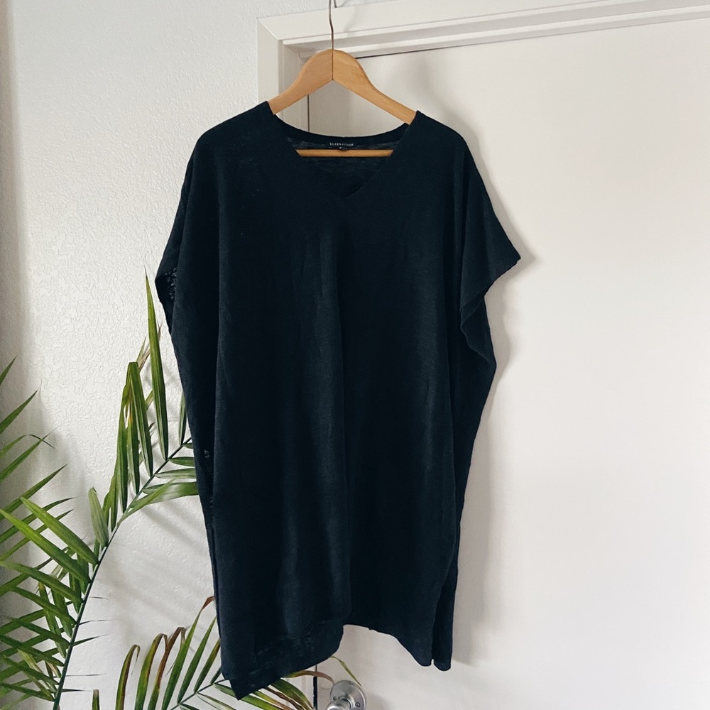 Eileen Fisher Black Oversized Boxy Tunic Coverup Sweater